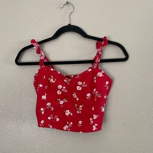 Red floral cropped tank top from Hollister